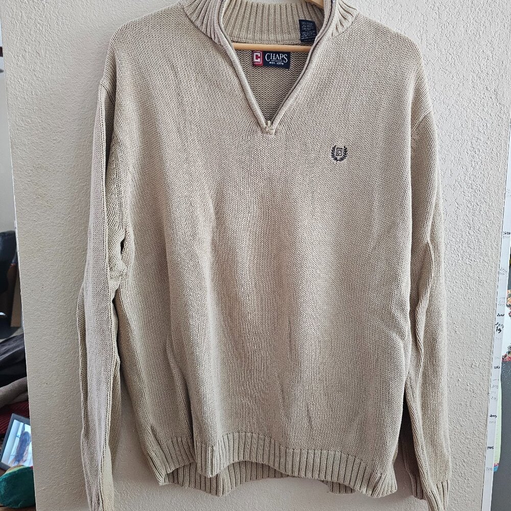 Chaps Men's Pullover Sweater - Classic Fit 100% Cotton Quarter Zip  Wheat/ Tan